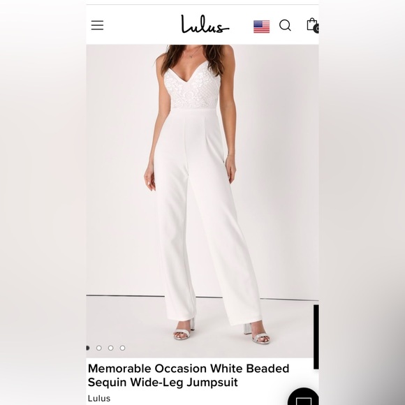 Lulus Memorable Occasion White Beaded Sequin Wide-Leg Jumpsuit Size XS - Picture 2 of 10